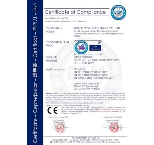MACHINERY LEAL passou a certificação CE da empresa italiana ECM